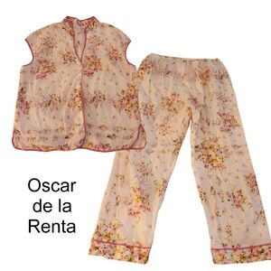Oscar De La Renta  Cotton 2 Piece Floral Bows Pajama Set Size Extra Large
